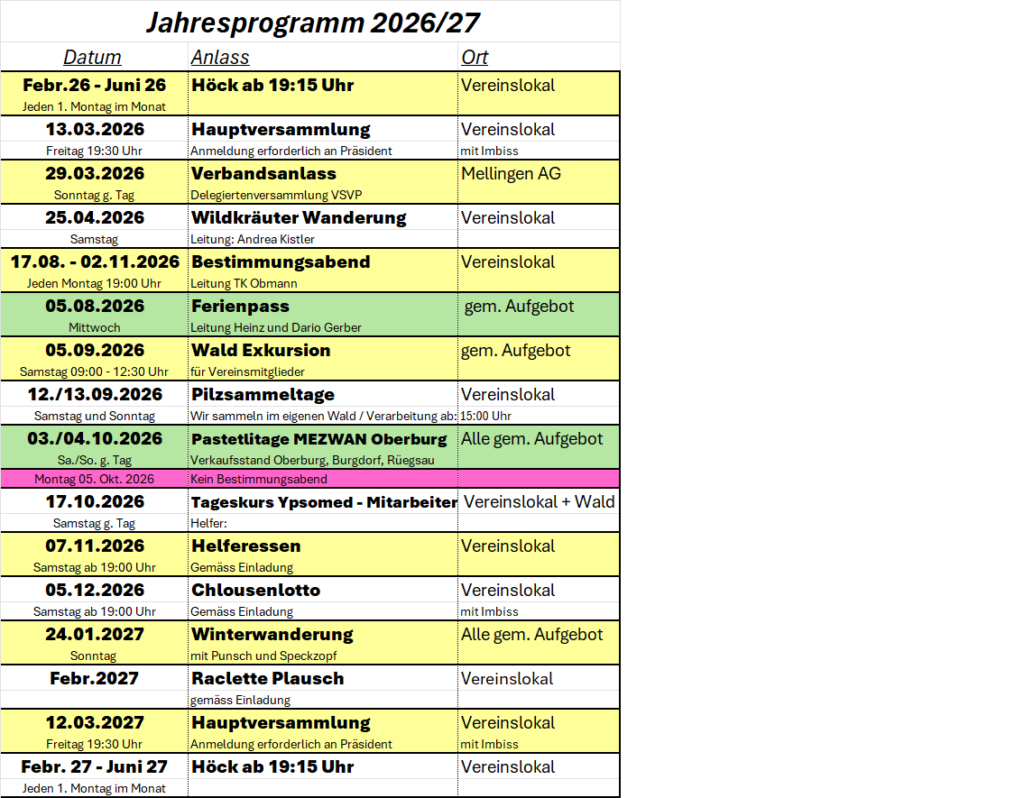 Jahresprogramm 2026